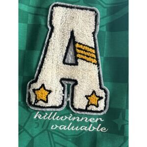 Kids Varsity Jacket Green White Patches Snap Front Size 9 10Y